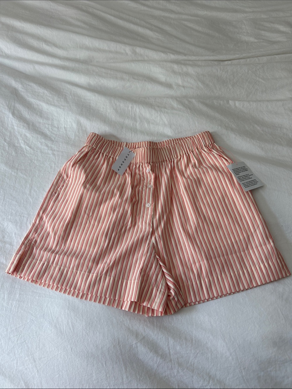 Topshop Striped Pink/White Elastic-Waist Women’s Shorts